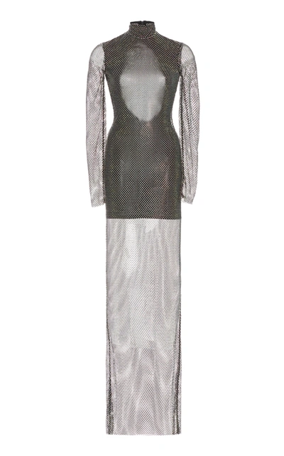 david koma crystal mesh dress David Koma Crystal Mesh Snap Dress with Slip in White