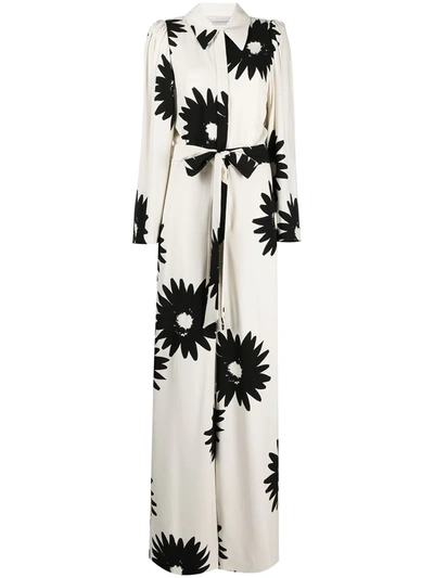 Stella Mccartney Floral Print Satin Belted Jumpsuit In Cream