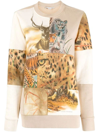 Stella Mccartney Animal-print Panelled Sweatshirt In Beige