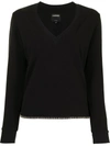 L Agence Luxe Lounge Helena Long Sleeve V Neck Sweatshirt In Black