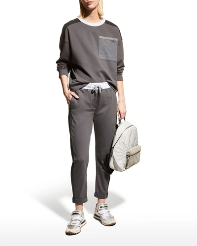 Brunello Cucinelli Colorblock Cotton Felpa Joggers In Cgq56 Charcoal