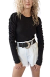 Free People Natasha Black Ruched Jersey Top In Olive