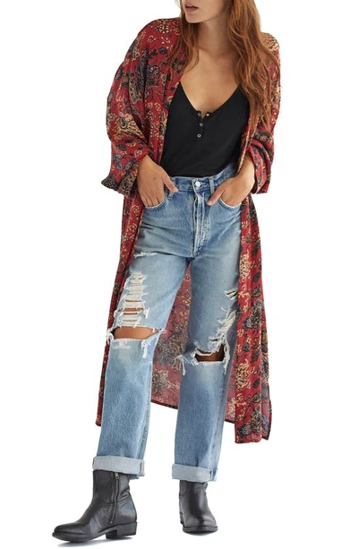 Free People Play It Cool Floral-print Kimono In Brown Combo