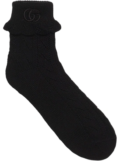 Gucci Logo Print Ribbed Socks In Black