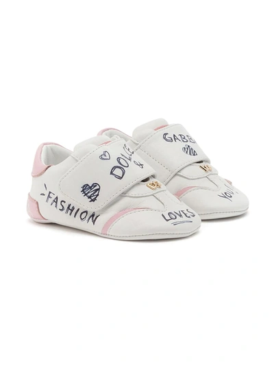 Dolce & Gabbana Babies' Scribble-print Pre-walkers In White