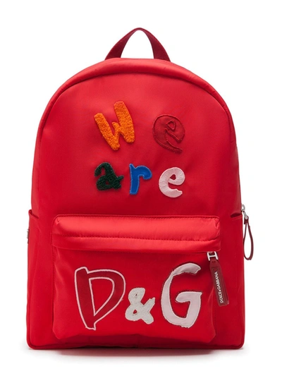 Dolce & Gabbana Kids' Nylon Backpack With Patch Detailing In Red