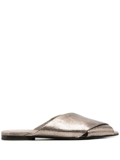 Brunello Cucinelli Crossover Leather Slides In Gold