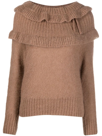 Philosophy Di Lorenzo Serafini Ruffle-detail Knitted Jumper In Brown