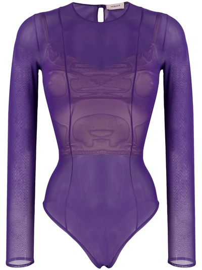 Murmur Shade Semi-sheer Bodysuit In Purple