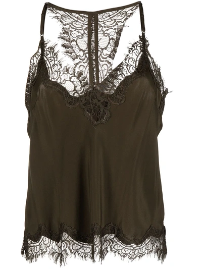 Gold Hawk Floral Lace Trim Sleeveless Blouse In Green