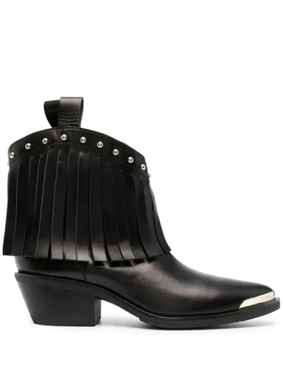 Love Moschino Fringe-detail Leather Boots In Black