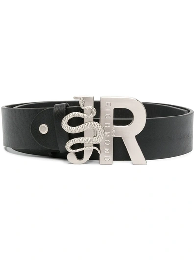John Richmond Embellished-buckle Leather Belt In Black