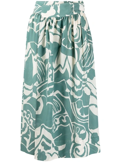 Alysi Abstract-print Mid-length Skirt In Green