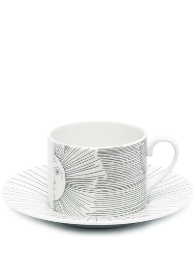Fornasetti Solitario Cup And Plate Set In White
