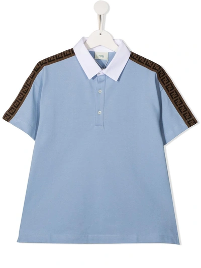 Fendi Teen Ff Logo-tape Polo Shirt In Blue