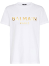 Balmain Cotton T-shirt With Laminated Logo Print In Blanc