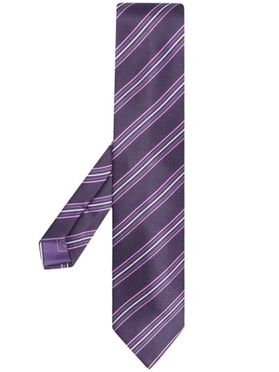 Brioni Striped Silk Tie In Purple