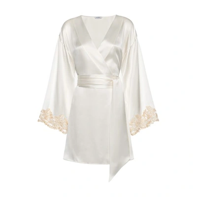 La Perla Silk Short Robe With Lurex Frastaglio In White