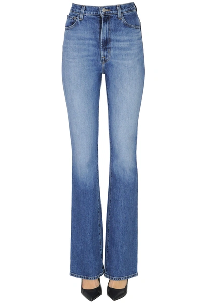 J Brand Distressed Low-rise Flared Jeans In Denim