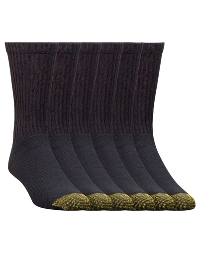 Gold Toe Men's Cotton Cushion Big & Tall Crew Socks 6-pack In Black