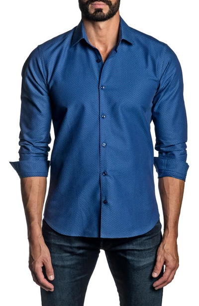 Jared Lang Regular Fit Diamond Button-up Shirt In Blue Jacquard