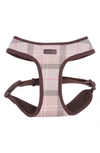 Barbour Tartan Dog Harness In Taupe/ Pink