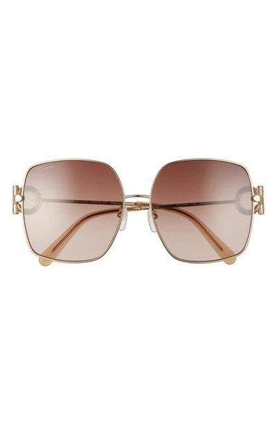 Ferragamo 59mm Gradient Square Sunglasses In Light Gold/brown Gradient