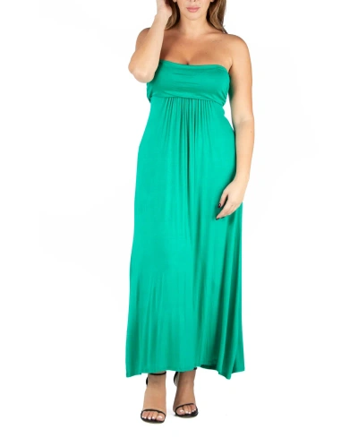 24seven Comfort Apparel Plus Size Strapless Maxi Dress In Green