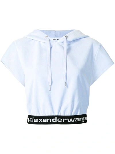 Alexander Wang Logo Stretch Corduroy Crop Top In Blue
