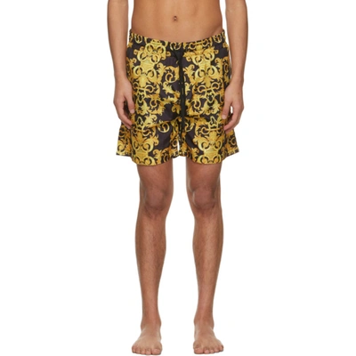Versace Jeans Couture Baroque Printed Swim Shorts In Black
