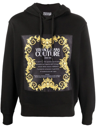 Versace Jeans Couture Logo Printed Cotton Sweatshirt Hoodie In Black