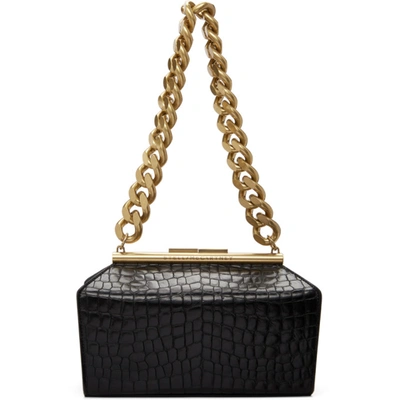 Stella Mccartney Black Croc Medium Chunky Chain Bag In 1000 Black