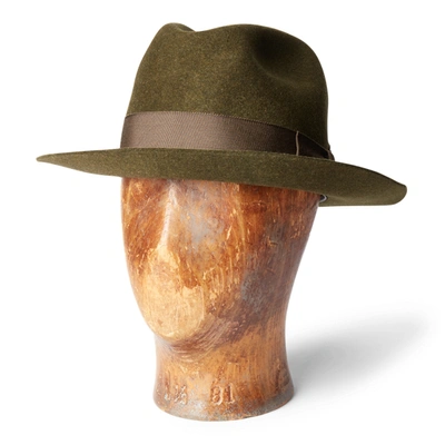 Double Rl Wool Felt Fedora Hat In Olive/brown Multi