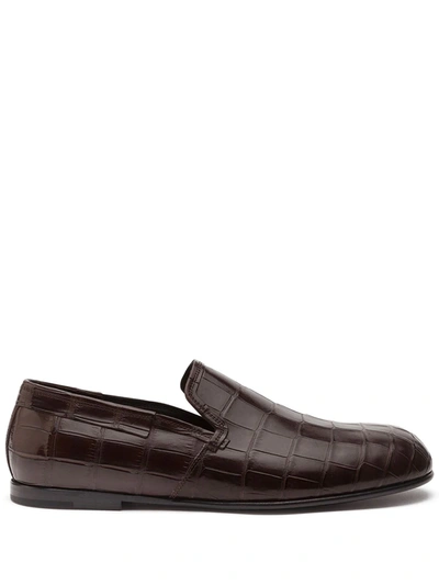 Dolce & Gabbana Crocodile Leather Slip-on Shoes In Brown
