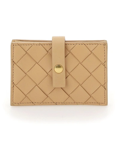 Bottega Veneta Card Holder In Almond-gold