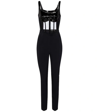 David Koma Women's Patent Leather-detailed Mesh And Crepe Jumpsuit In Black
