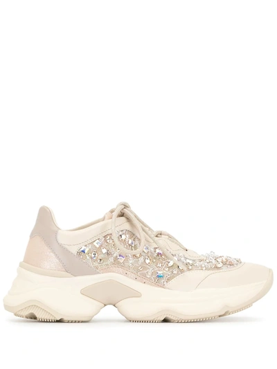 René Caovilla Crystal-embellished Chunky Trainers In White