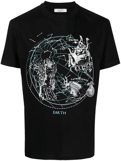 Valentino Cotton T-shirt With Zodiac Map Print In Black