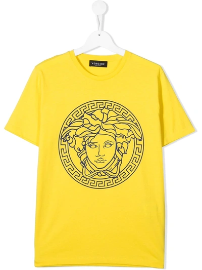 Young Versace Kids' Medusa-head Print Cotton T-shirt In Yellow