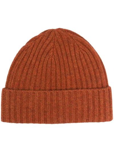 N•peal Ribbed Cashmere Beanie Hat In Orange