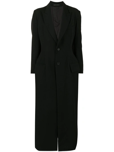 Yohji Yamamoto Lace-up Long Coat In Black