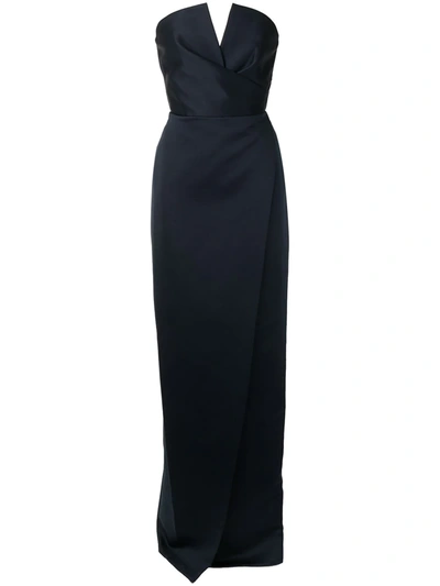 Jay Godfrey Strapless Satin Gown In Blue