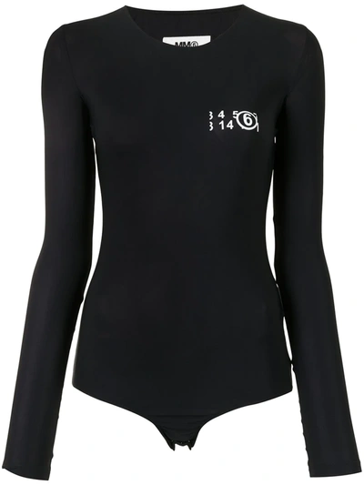 Mm6 Maison Margiela Logo-print Long-sleeve Bodysuit In Black