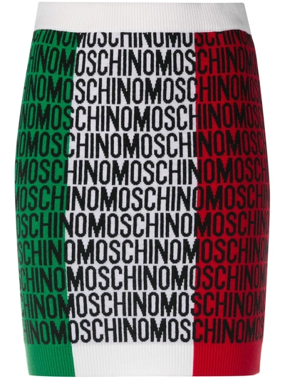 Moschino Green Lost & Found Tricolour Wool Mini Skirt In White