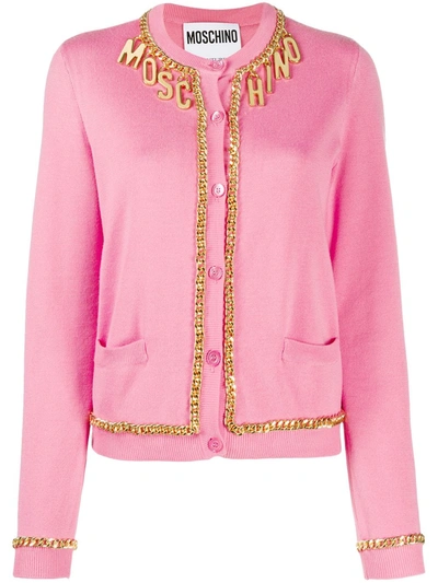 Moschino Chain-trim Logo Cardigan In Pink | ModeSens