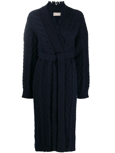 Drumohr Fringe-trim Tie-waist Cardigan In Blue