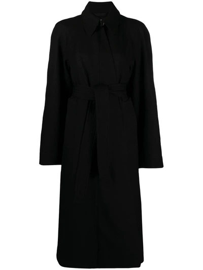 Lemaire Belted Mid-length Swing Coat In Black