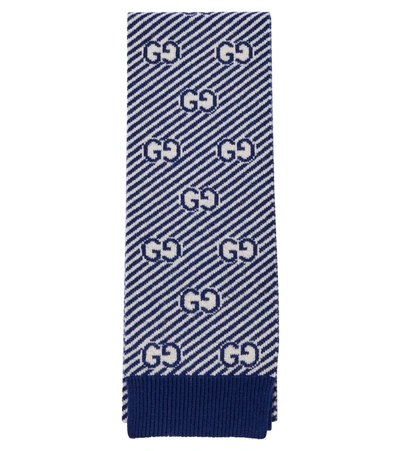 Gucci Kids' Gg Intarsia-knit Scarf In Blue