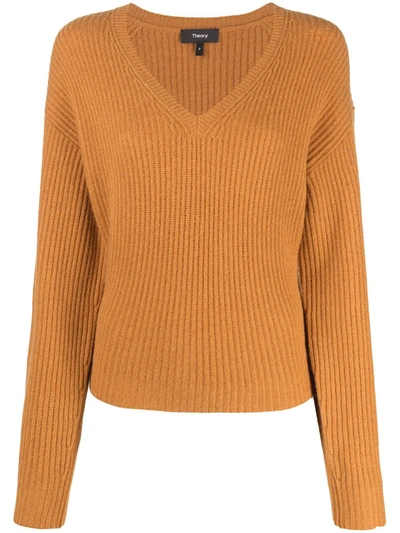 Theory Rib-knit Cashmere Jumper In Brown