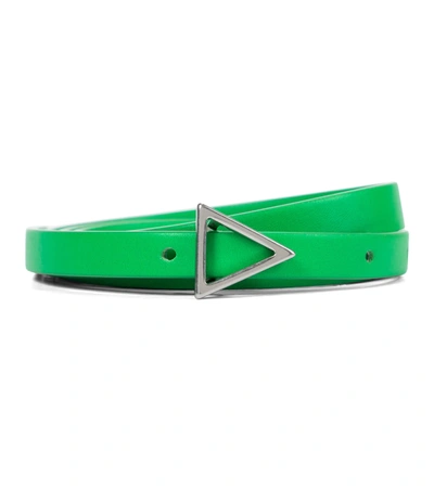 Bottega Veneta Triangle Buckle Skinny Leather Belt In Green